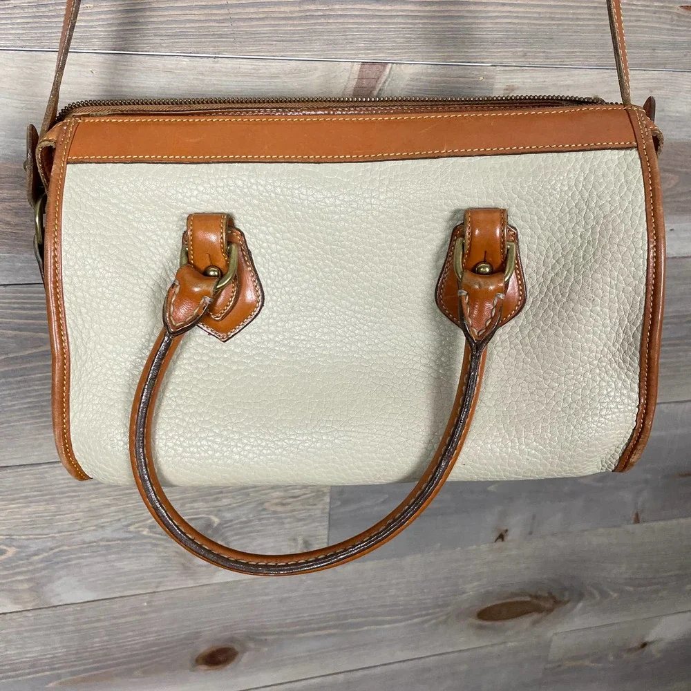 Dooney & Bourke Cream and Brown Pebbled Leather Satchel